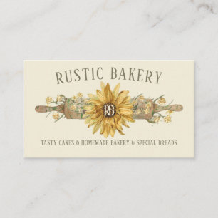 Beige Rustic Style Sunflower Bakery Business Card