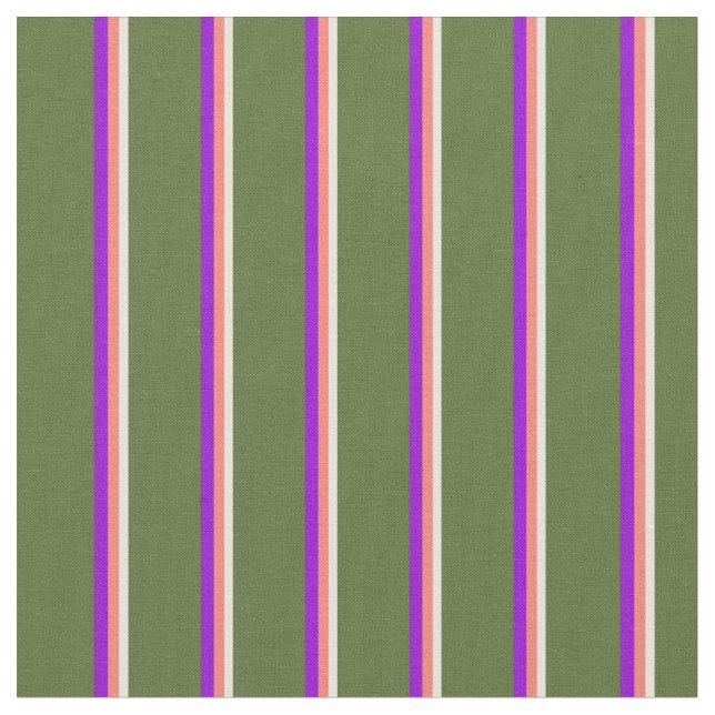 Beige, Salmon, Dark Violet, and Dark Olive Green Fabric (Close Up)