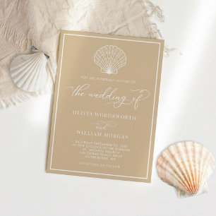 Beige Sand Elegant Beach Seashell Wedding Invitation