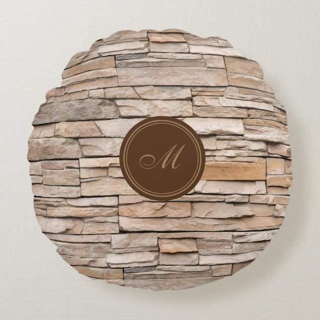 Beige Sandstone Monogram Round Cushion (Front)