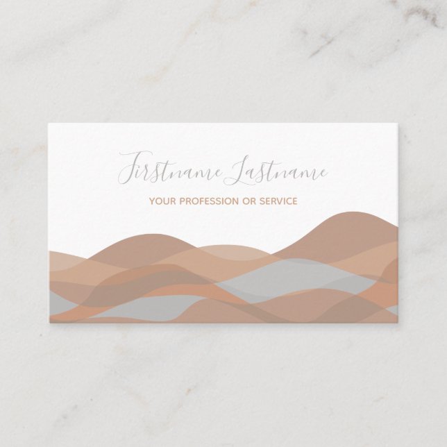 Beige sandy abstract waves calligraphy business card (Front)