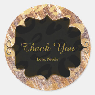 Beige Sandy Shimmer Leopard Print Glamour Favour Classic Round Sticker