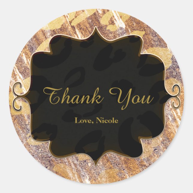 Beige Sandy Shimmer Leopard Print Glamour Favour Classic Round Sticker (Front)