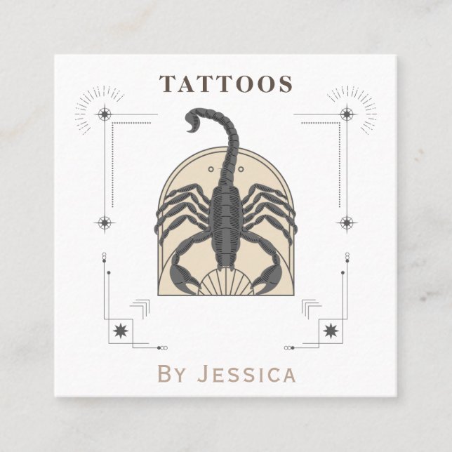 Beige Scorpio Illustration Tattoo Artist Mystic Square Business Card (Front)