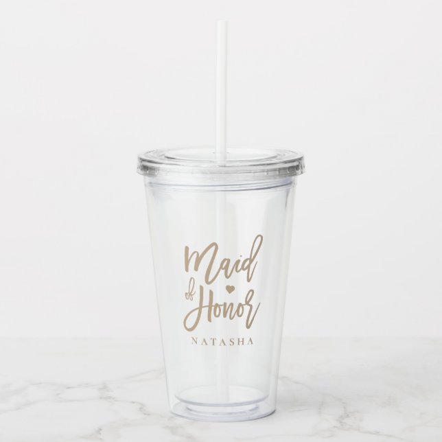 Beige Script Maid of Honour Acrylic Tumbler (Front)