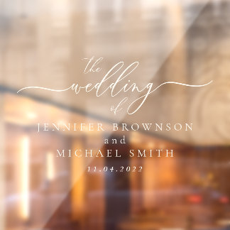 Beige script Wedding of signature name date Window Cling