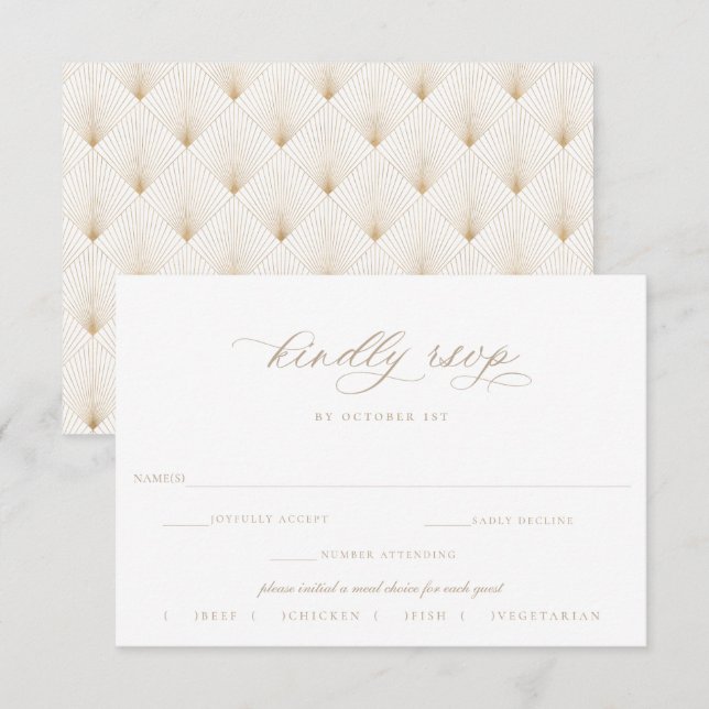 Beige Script Wedding RSVP Meal Choice (Front/Back)