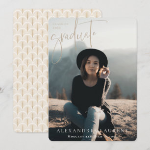 Beige Scripted Portrait Graduation Photo Announcement