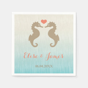 Beige Seahorses In Love And Custom Names Wedding Napkin