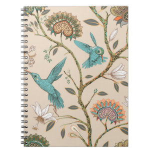Beige seamless pattern with stylised flowers and b notebook