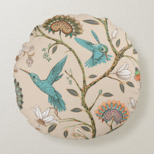 Beige seamless pattern with stylised flowers and b round cushion