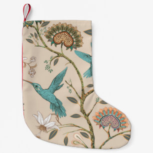 Beige seamless pattern with stylised flowers and b small christmas stocking