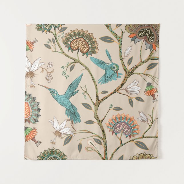 Beige seamless pattern with stylised flowers and b tapestry (Front)