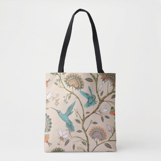 Beige seamless pattern with stylised flowers and b tote bag (Front)