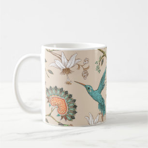 Beige seamless pattern with stylized flowers and b coffee mug