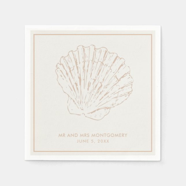 Beige Seashell Beach Wedding Napkins (Front)