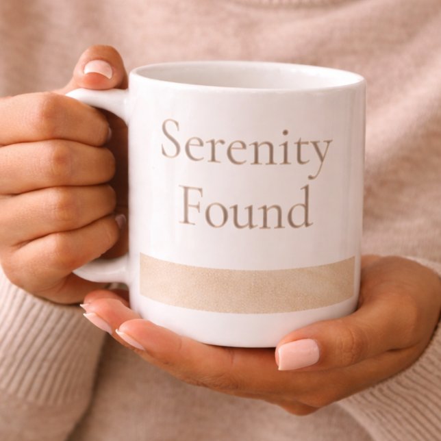 Beige Serenity Band Mug (Beige watercolor band with serene wording for slow, meaningful morning moments)