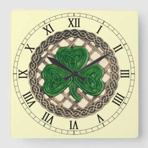 Beige Shamrock &Celtic Knots Roman Numeral Clock