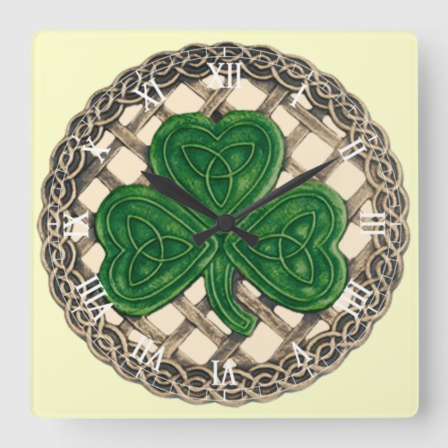 Beige Shamrock &Celtic Knots Roman Numeral Clock (Front)