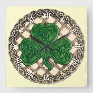 Beige Shamrock &Celtic Knots Roman Numeral Clock
