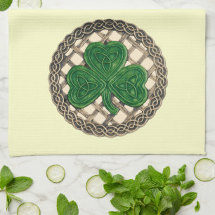 Beige Shamrock On Celtic Knots Kitchen Towel