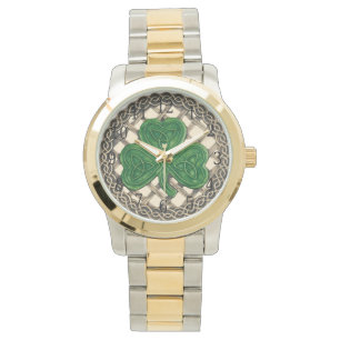 Beige Shamrock On Celtic Knots Watch