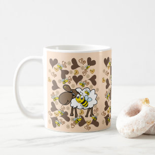Beige Sheep Brown Hearts Mug
