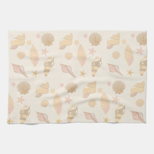 Beige Shells Pattern Tea Towel