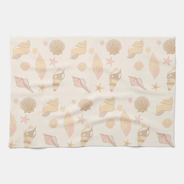 Beige Shells Pattern Tea Towel (Horizontal)