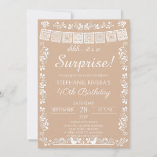 Beige Shhh It's a Surprise 40th Birthday Invitation