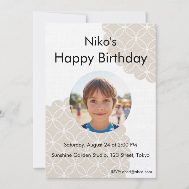 Beige Shippo Photo Birthday Invitation | Editable  (Front)