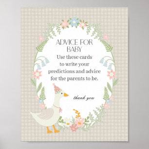 Beige Silly Goose Floral Gingham Advice for Baby Poster