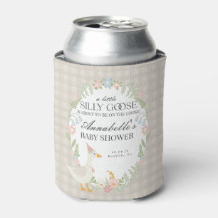 Beige Silly Goose Floral Gingham Baby Shower Favou Can Cooler