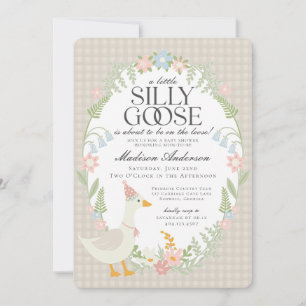 Beige Silly Goose Floral Gingham Baby Shower Invitation