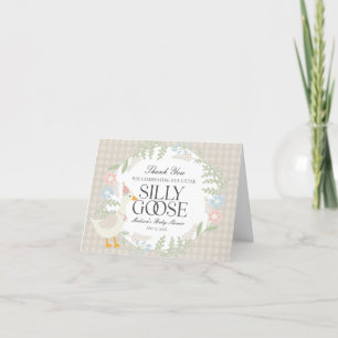 Beige Silly Goose Floral Gingham Baby Shower Thank You Card