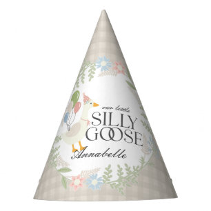 Beige Silly Goose Floral Gingham Birthday Favour Party Hat