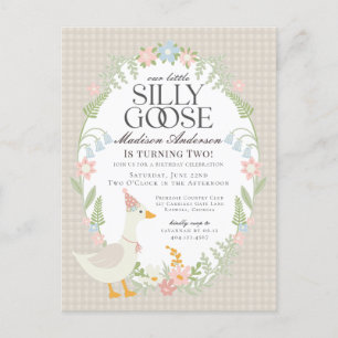 Beige Silly Goose Floral Gingham Birthday Party Postcard