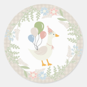 Beige Silly Goose Floral Gingham Favours Classic Round Sticker