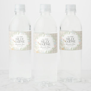 Beige Silly Goose Floral Gingham Water Bottle Label