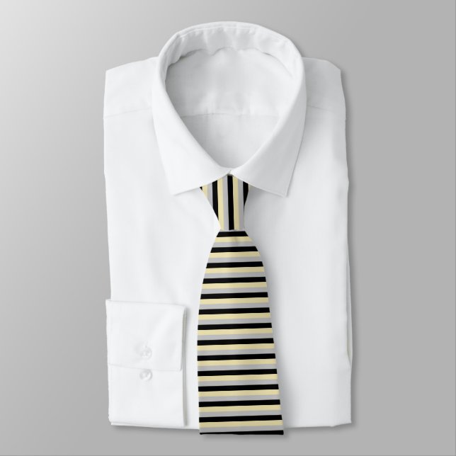Beige, Silver and Black Stripes Tie (Tied)