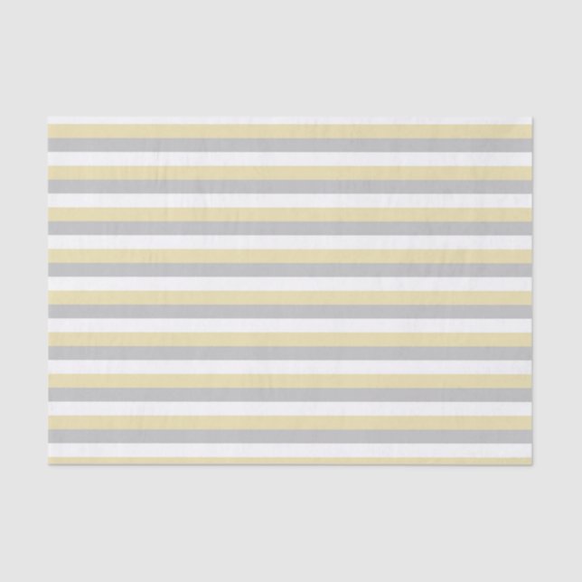 Beige, Silver and White Stripes Tissue Paper (Front)