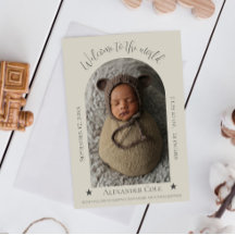 Beige Simple Arch Frame Photo Birth Announcement