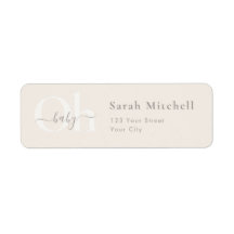 Beige Simple Chic Oh Baby Shower Return Address