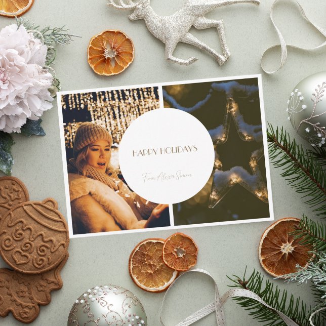  Beige Simple Collage Christmas Photo Card (1)