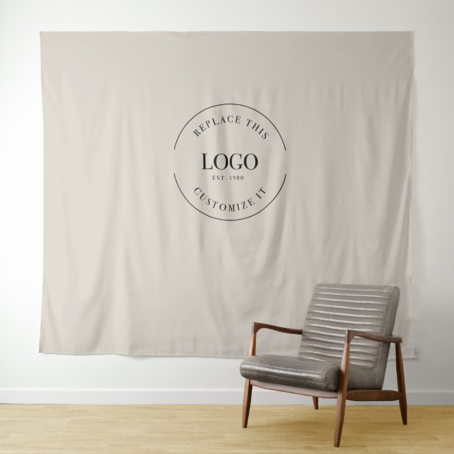 Beige Simple Custom Large Logo backdrop Company Tapestry (In Situ (Horizontal))