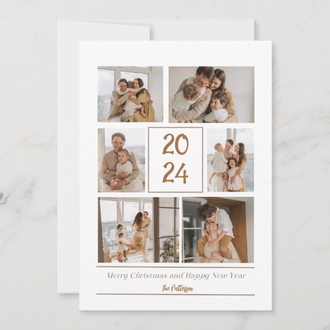 Beige Simple Family Photo Merry Christmas Card (Front)