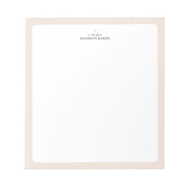 Beige | Simple Heart Personalised Notepad (Front)