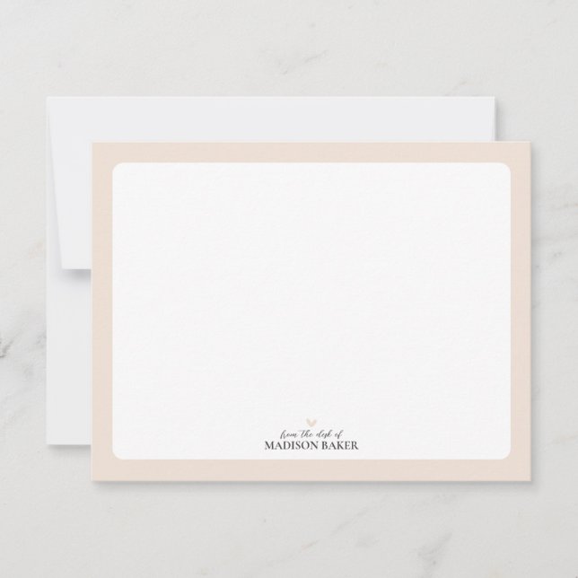 Beige | Simple Heart Personalised Stationery Card (Front)