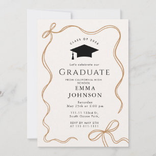 Beige Simple Line Doodles  Graduation Party Invitation