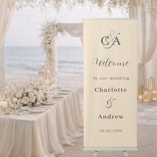 Beige simple monogram wedding welcome retractable banner (Creator Uploaded)